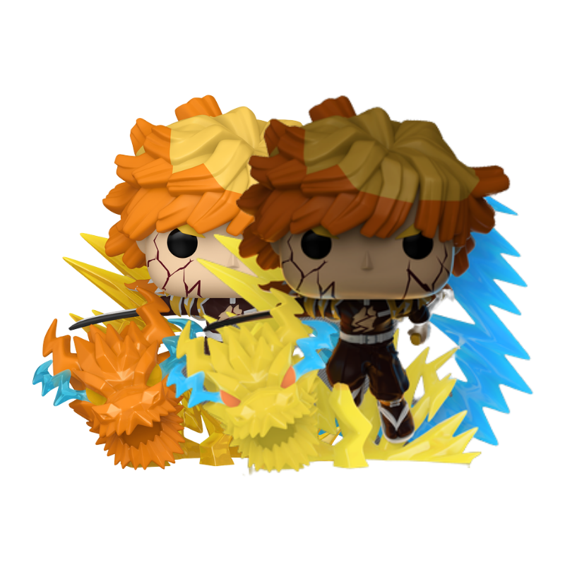 Zenitsu Agatsuma Funko Pop! #2502 Glow Chase and Common set stock photo out-of-box from Demon Slayer