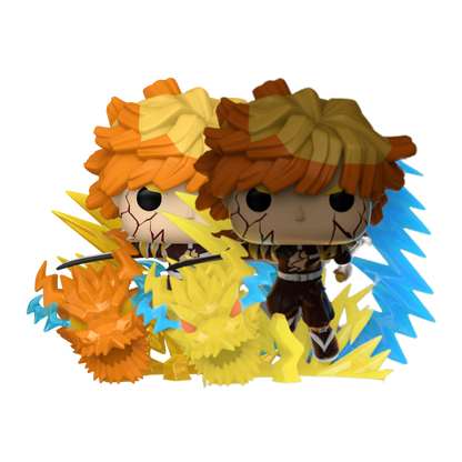 Zenitsu Agatsuma Funko Pop! #2502 Glow Chase and Common set stock photo out-of-box from Demon Slayer