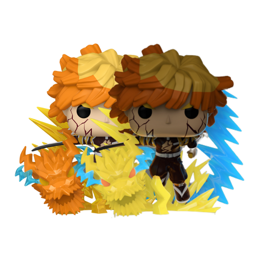 Zenitsu Agatsuma Funko Pop! #2502 Glow Chase and Common set stock photo out-of-box from Demon Slayer