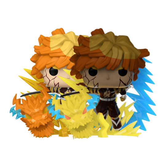 Zenitsu Agatsuma Funko Pop! #2502 Glow Chase and Common set stock photo out-of-box from Demon Slayer